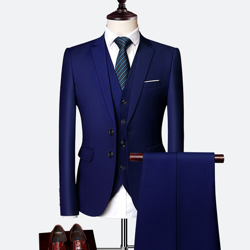 NOUVEAU RICHE Elegantes 3-teiliges Herrenanzug-Set für formelle Anlässe – Hochwertiger Anzug mit Weste und Krawatte Marineblau