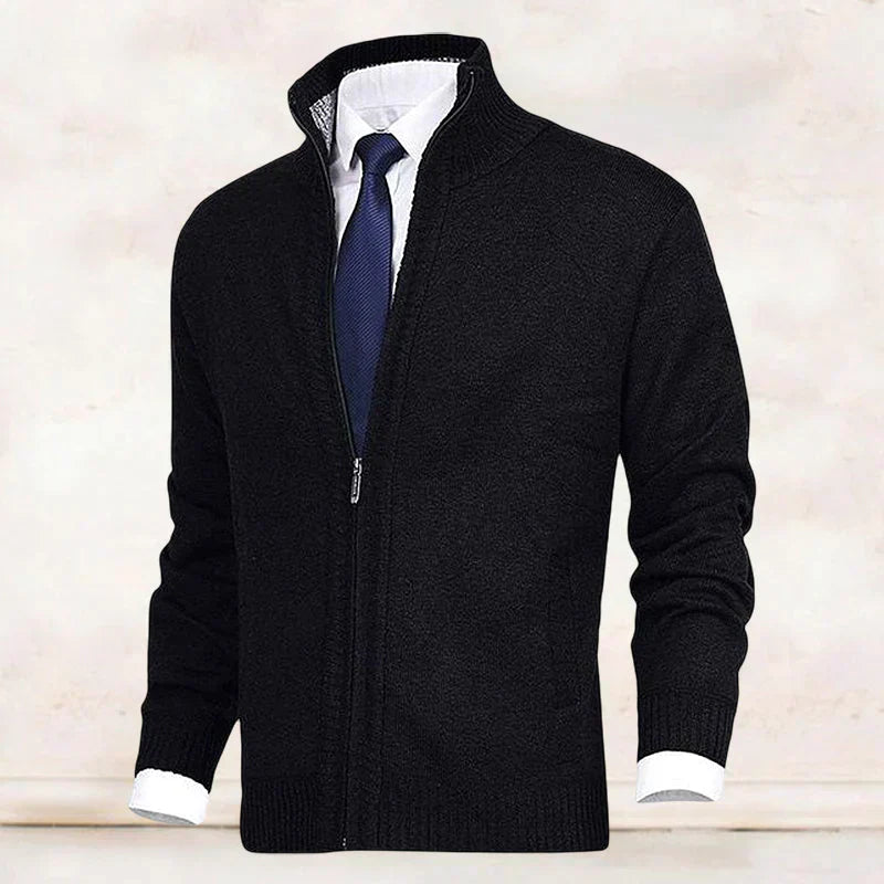 NOUVEAU RICHE Herren Strickjacke Stehkragen Reißverschluss Cardigan Schwarz