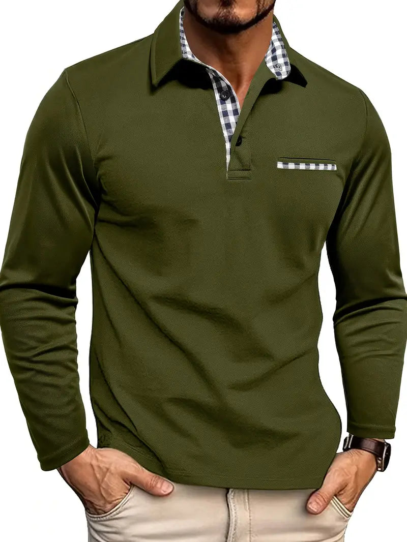 NOUVEAU RICHE Zipari | Herren Winter Langarm Poloshirt - Warmes Baumwolle Polo Langarmhemd Olivgrün