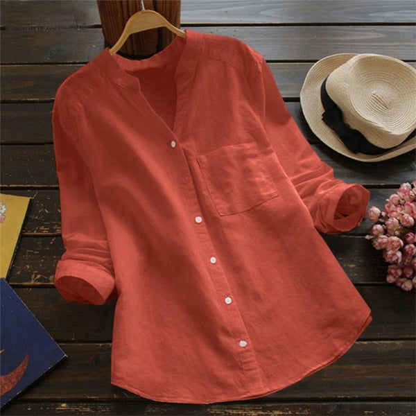NOUVEAU RICHE Leinenhemd Damen Luftige Passform Bequem Vielseitig Rot
