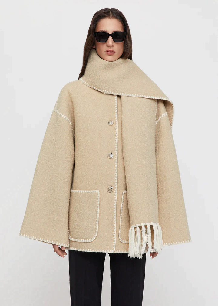 NOUVEAU RICHE Damen Schaljacke – Elegante Jacke für Wärme und Stilvolles Selbstvertrauen Beige