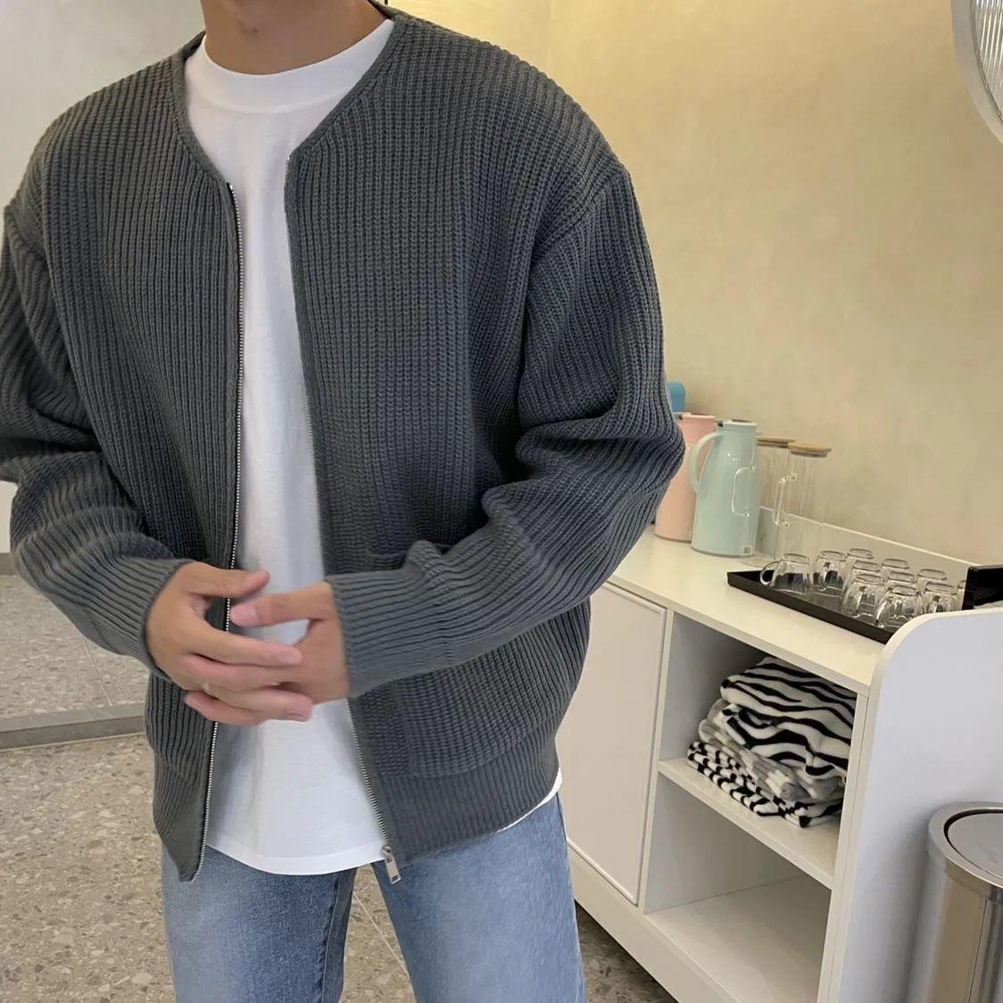 NOUVEAU RICHE Herren Strickjacke Gestrickte Textur Und Wärme Für Winter Grau
