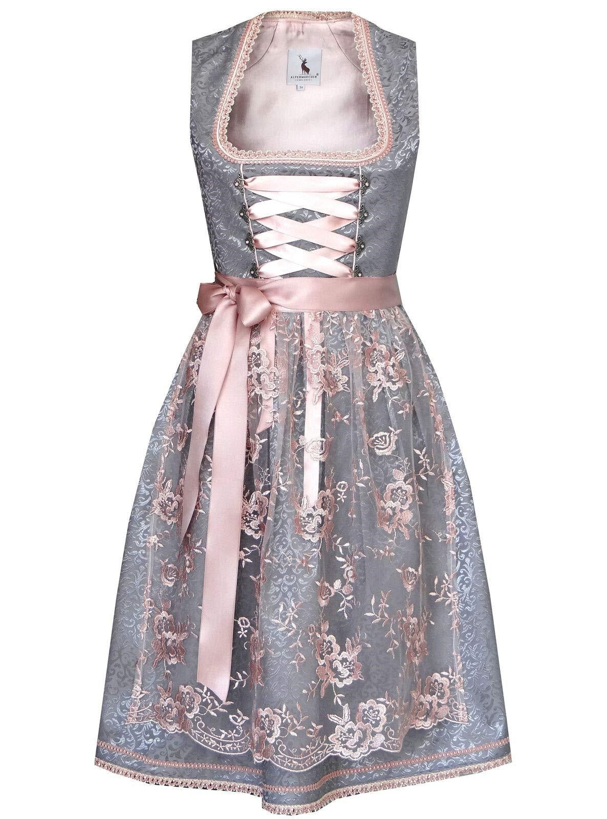 NOUVEAU RICHE Dirndl Kleid Retro Stil Trachten Outfit Oktoberfest Größe Grau