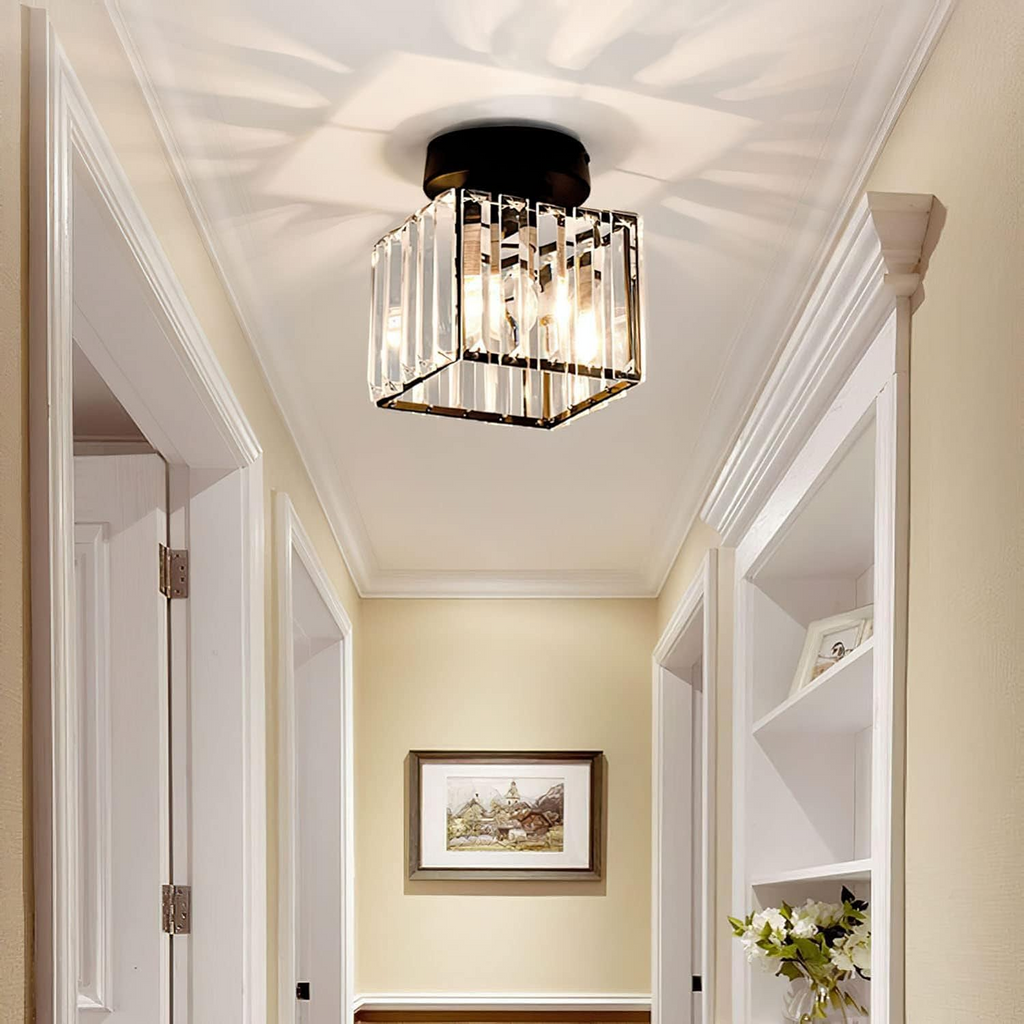 NOUVEAU RICHE Moderne Kristall-Deckenleuchte – Kristall Deckenlampe mit Messingfassung, E27, rund oder quadratisch, Gold oder Schwarz – CrystalGlow