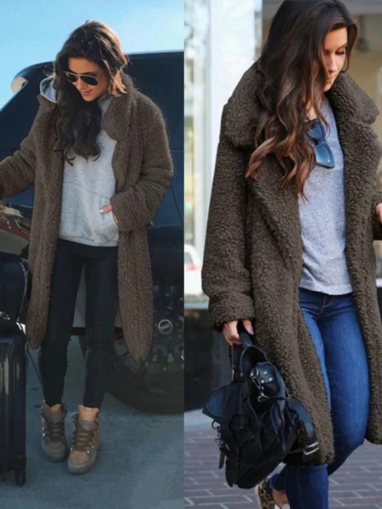 NOUVEAU RICHE Teddy Mantel Versteckte Tasche Weiches Futter Bequem - Winterjacke - Wintermäntel Damen