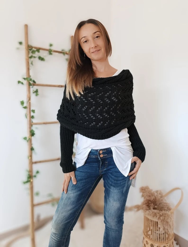 NOUVEAU RICHE Damen Strickschal Bequemer Stil Kuschelige Strickqualität Schwarz