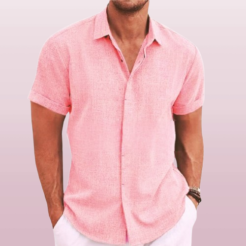 NOUVEAU RICHE Herren Kurzarmhemd Stoff Freizeit Und Sommer Vielseitig Rosa