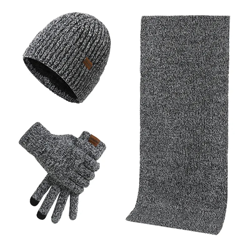 NOUVEAU RICHE Hommes | Robustes Winterset | Mit robuster Mütze, Schal und Handschuhen! Grau