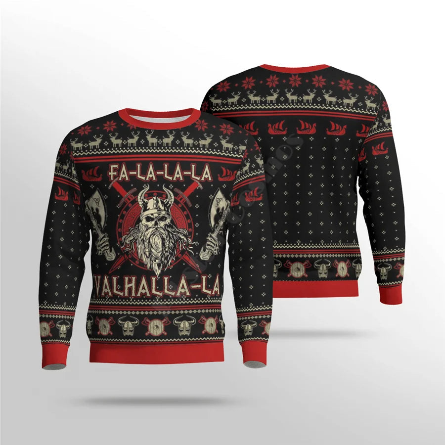 Wikinger-Weihnachtspullover Herren – Ugly Christmas Sweater mit YuleTattoo Odin-Print, als Pullover, Hoodie oder Cardigan, XS–6XL – Hommes