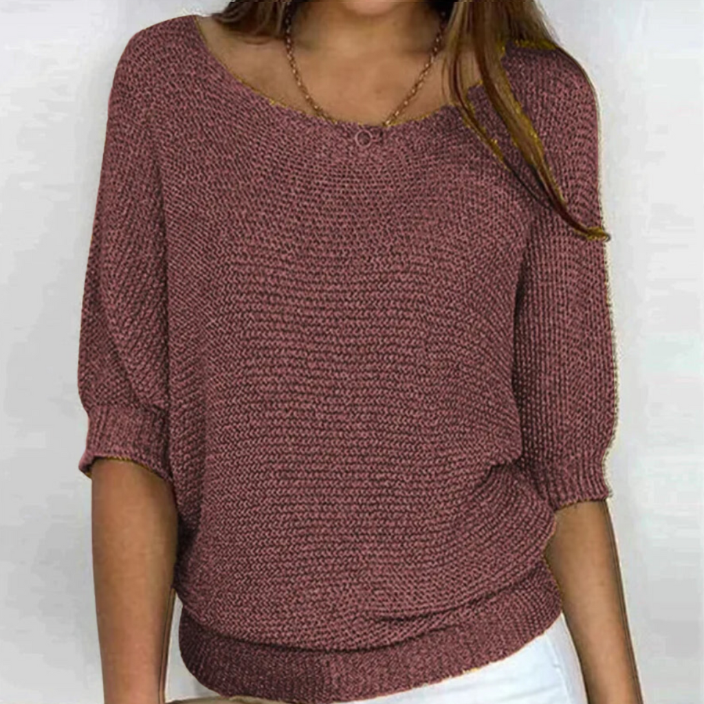 NOUVEAU RICHE Strickpullover Damen V Ausschnitt Klassisch Kuschelig Wollmix Aubergine