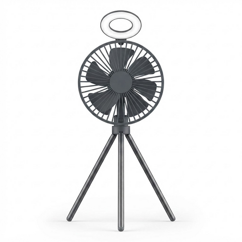 10000-mAh-Campingventilator – Wiederaufladbarer, tragbarer Stativventilator mit LED-Ringlicht, Powerbank und Luftzirkulator für Zelt, Schreibtisch und Outdoor 0