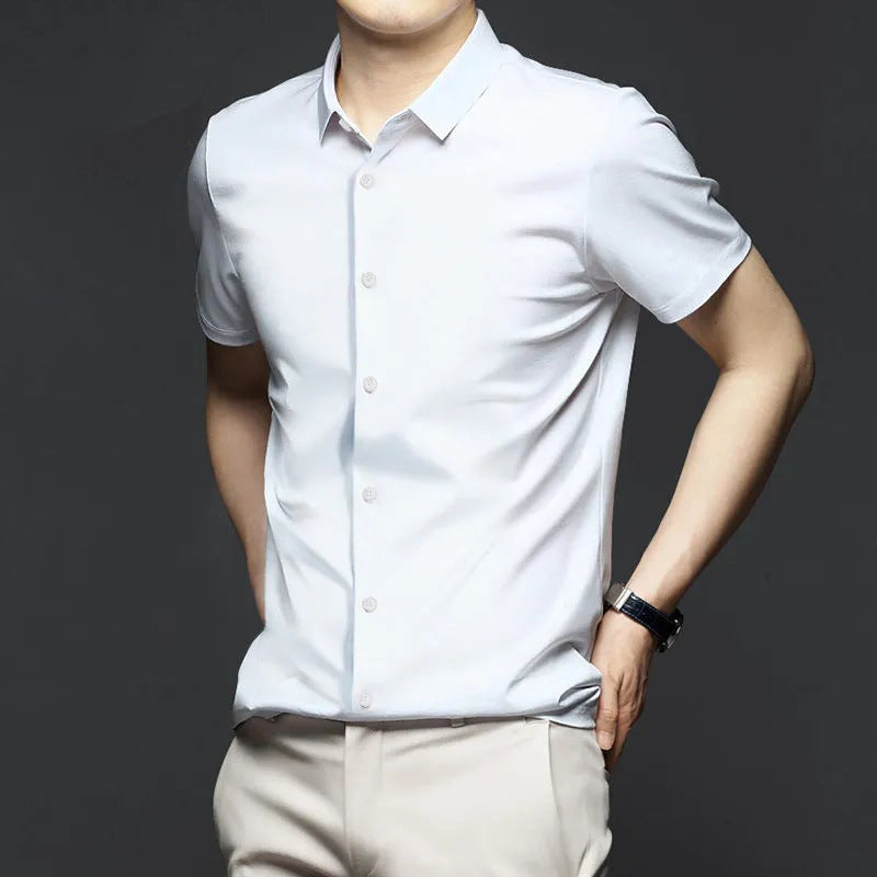 NOUVEAU RICHE Herren Klassisches Oxford Herrenhemd Aus Baumwollmaterial weiß (Kurzarm)