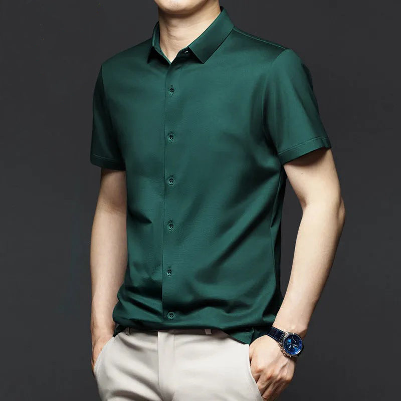 NOUVEAU RICHE Herren Klassisches Oxford Herrenhemd Aus Baumwollmaterial Grün (Kurzarm)