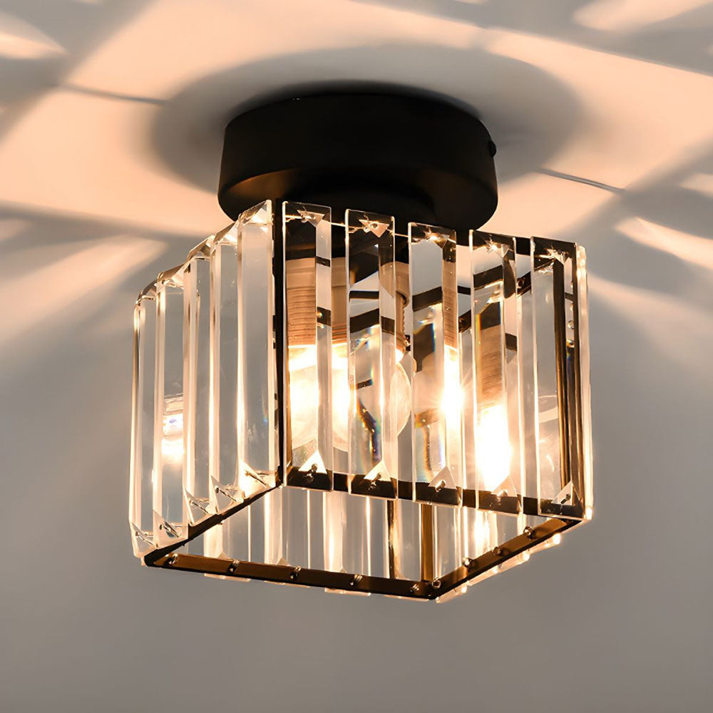 NOUVEAU RICHE Moderne Kristall-Deckenleuchte – Kristall Deckenlampe mit Messingfassung, E27, rund oder quadratisch, Gold oder Schwarz – CrystalGlow