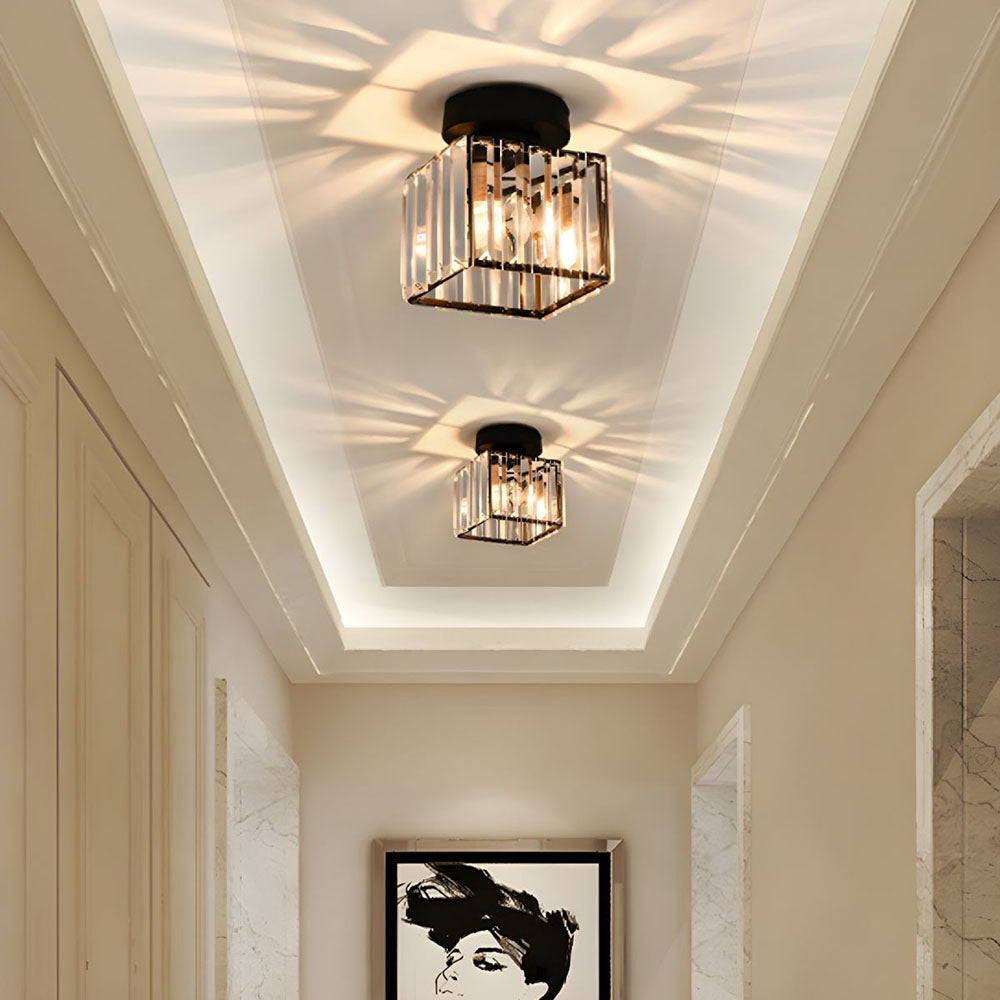 NOUVEAU RICHE Moderne Kristall-Deckenleuchte – Kristall Deckenlampe mit Messingfassung, E27, rund oder quadratisch, Gold oder Schwarz – CrystalGlow