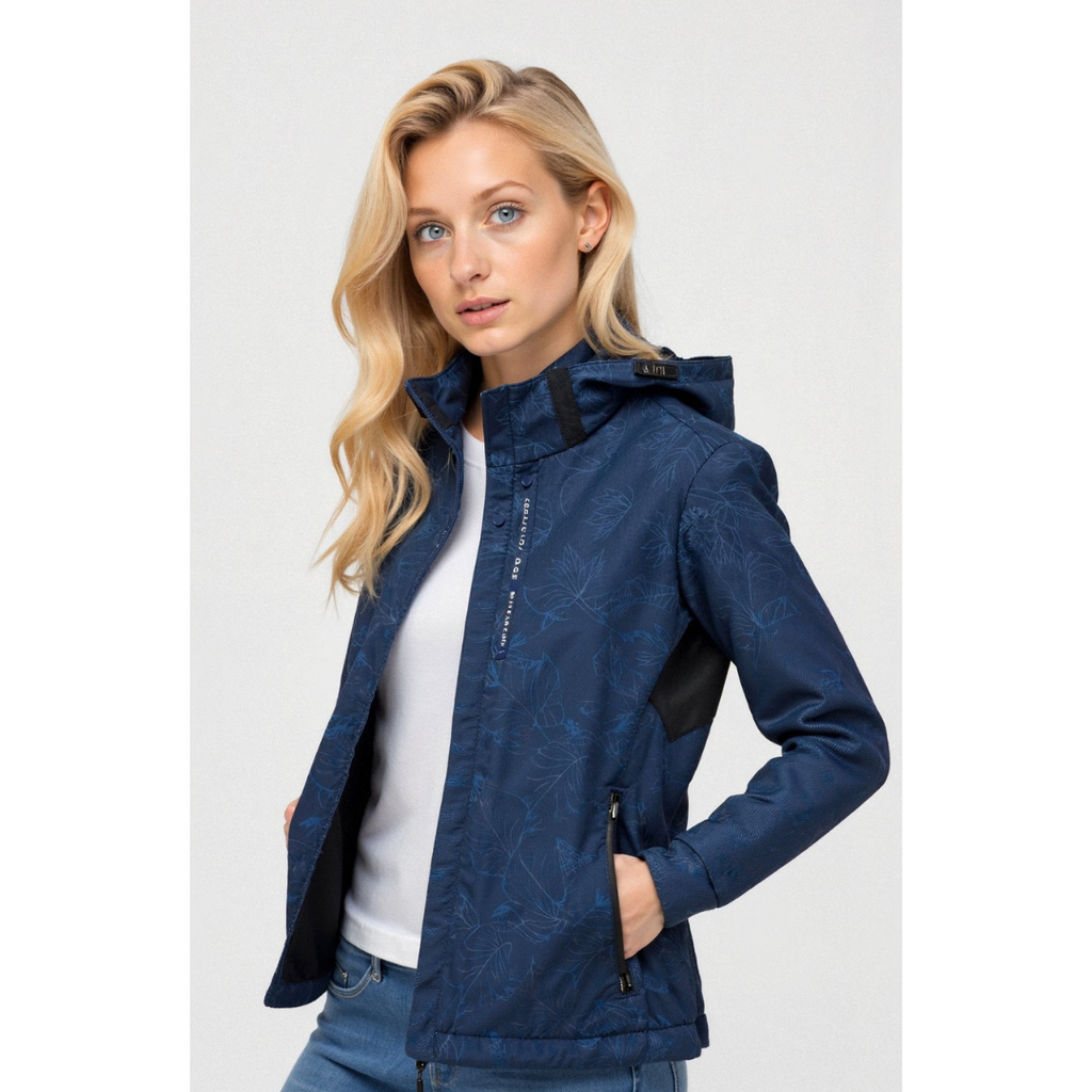 NOUVEAU RICHE Damen Kapuzen Windbreaker Jacke Reißverschluss Leicht Marineblau