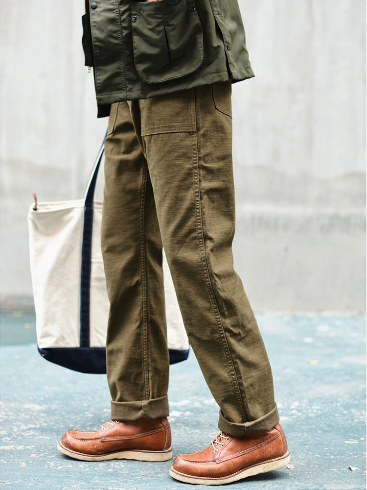 NOUVEAU RICHE Herren Gerade Casual Hosen Aus 100 Prozent Baumwolle Inspiriert Von OG-107 Fatigue Hosen Für Winterwärme Mit Satinartiger Oberseite Und Slub Garn Textur