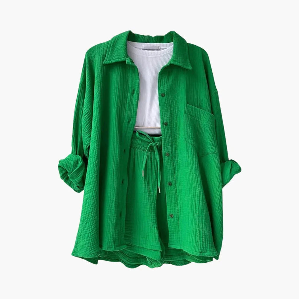 NOUVEAU RICHE Sommer Set Damen Zweiteilig Leichter Stoff Lockere Passform