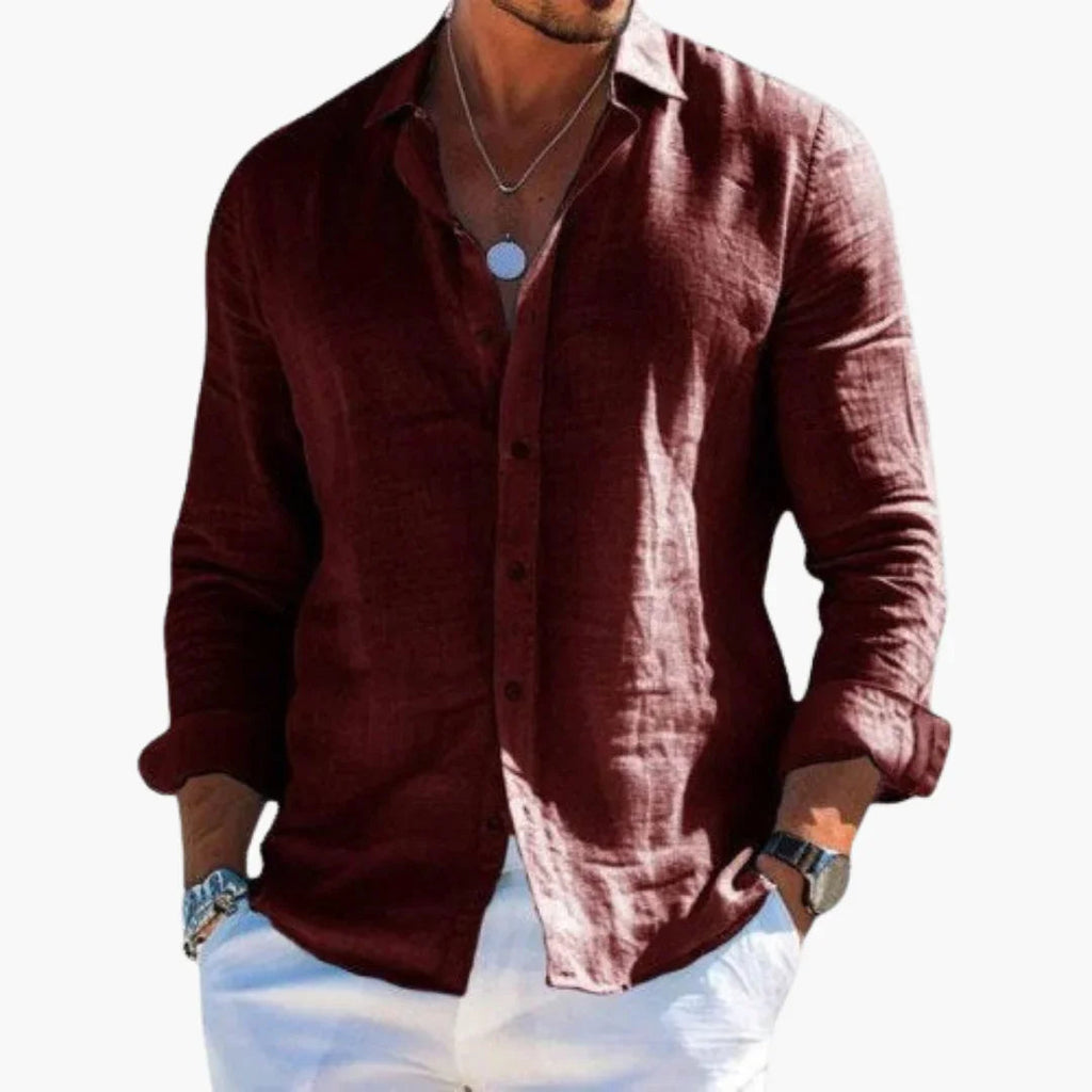 NOUVEAU RICHE Langarmhemd Herren Slim Fit Knopfleiste Strukturoptik Alltag Braun