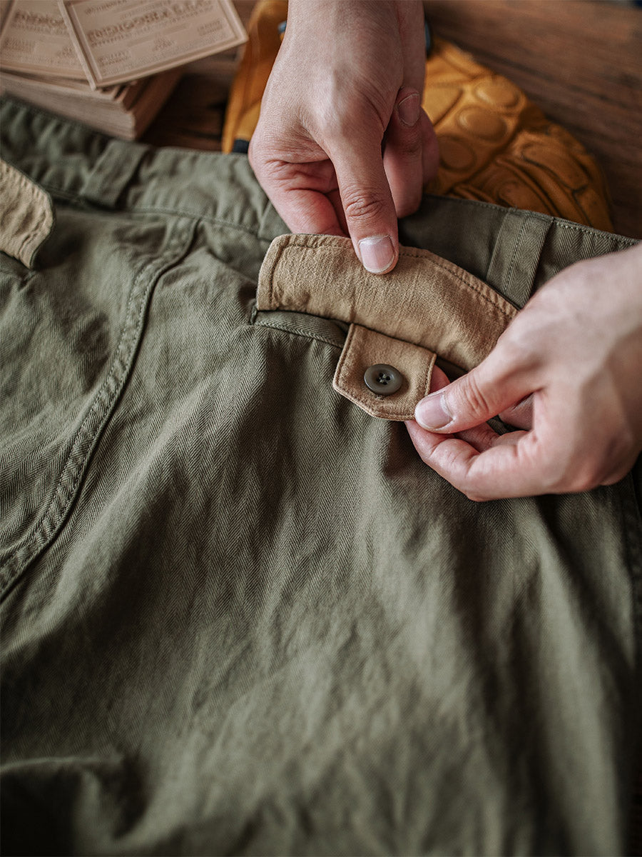 NOUVEAU RICHE Reproduktion Der Französischen Armee M-47 Fischgrät-Twill-Hosen Aus 100 Prozent Baumwolle Mit 100 Prozent Leinenfutter Für Herren