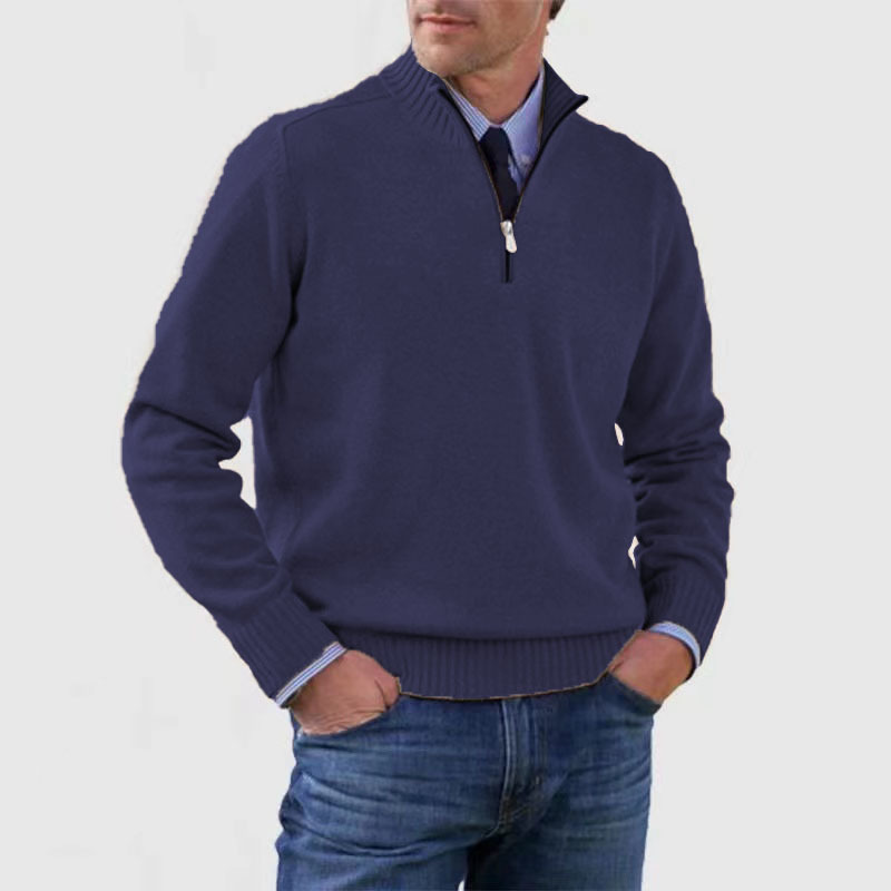 NOUVEAU RICHE Herrenpullover Halber Reißverschluss Weiches Warmes Material Marineblau