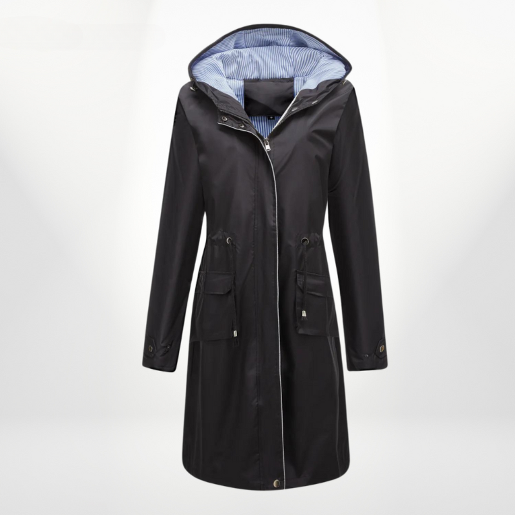 NOUVEAU RICHE Trenchcoat Damen Wasserdicht Mit Kapuze Leichtes Material Schwarz