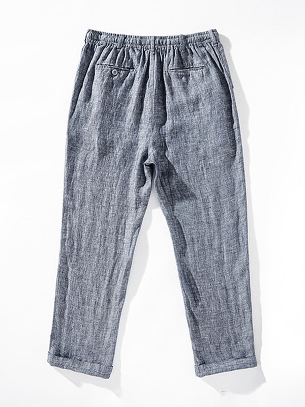 NOUVEAU RICHE Herren Leinen Jogginghose Mit Elastischem Bund Und Kordelzug Lockere Passform Gerader Schnitt Mit Seitentaschen Und Gesäßtaschen