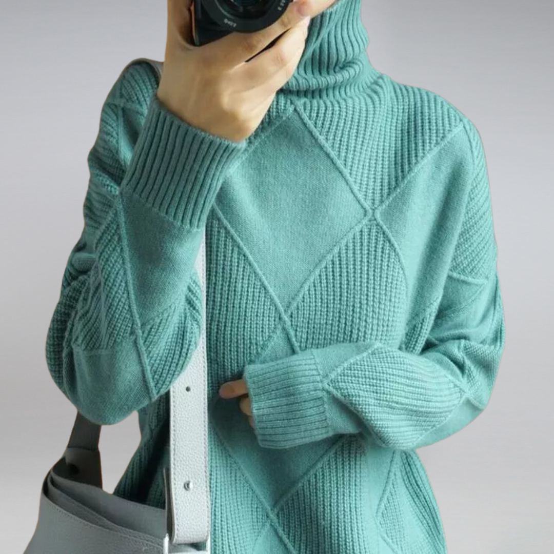 NOUVEAU RICHE Rollkragenpullover Damen Kuschelig Warm Weich Türkis