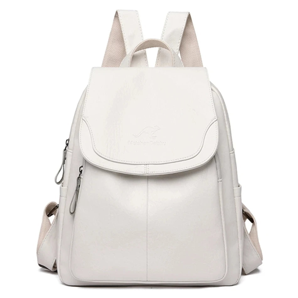 NOUVEAU RICHE Damen Leder Rucksack - Sicherer, Stilvoller, Organisierter Reisebegleiter - Backpack Reinweiß