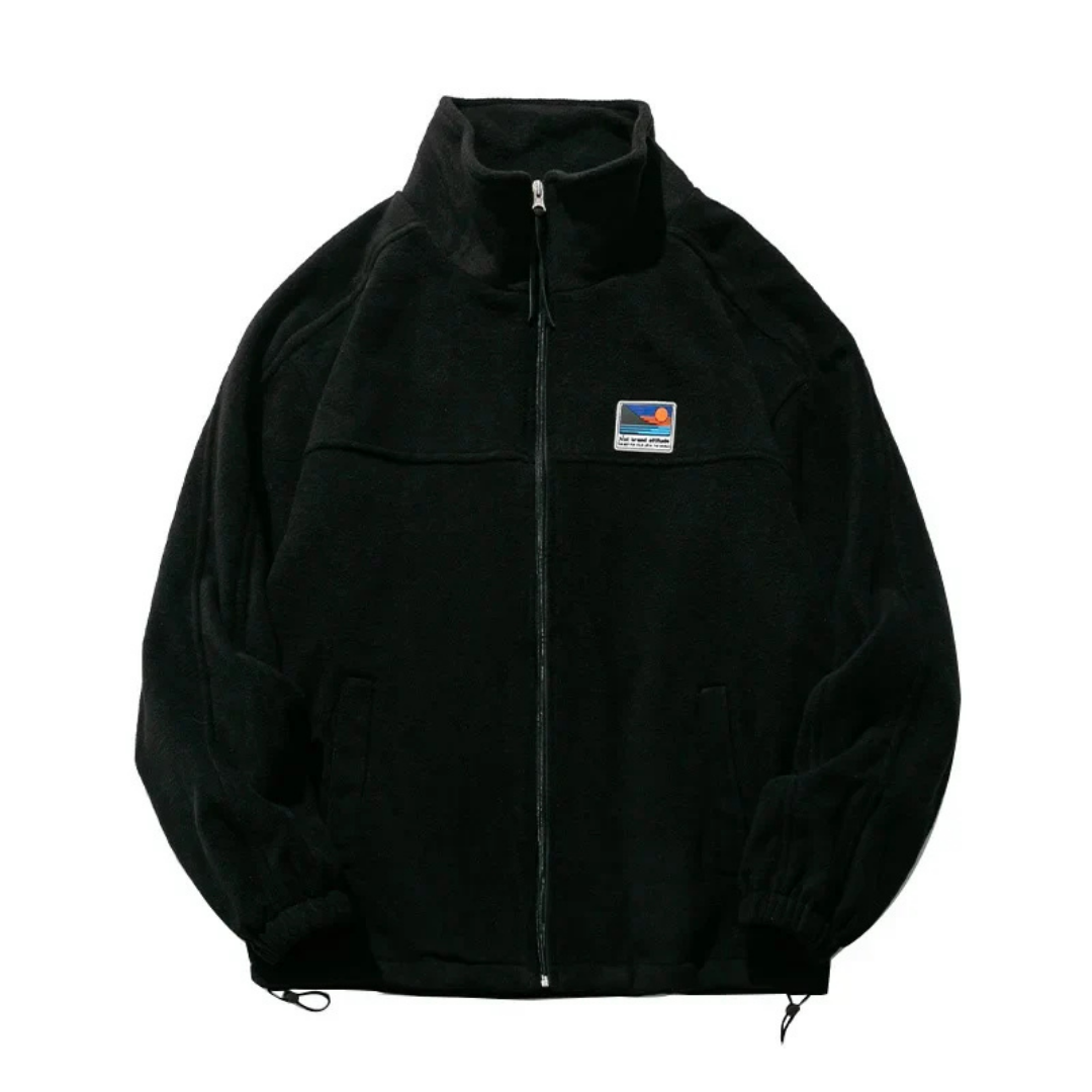 NOUVEAU RICHE Jacke Herren Outdoor Reißverschluss Stehkragen Warm Schwarz