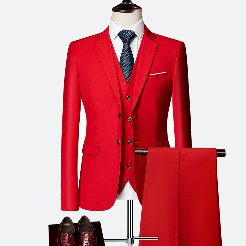 NOUVEAU RICHE Elegantes 3-teiliges Herrenanzug-Set für formelle Anlässe – Hochwertiger Anzug mit Weste und Krawatte Rot