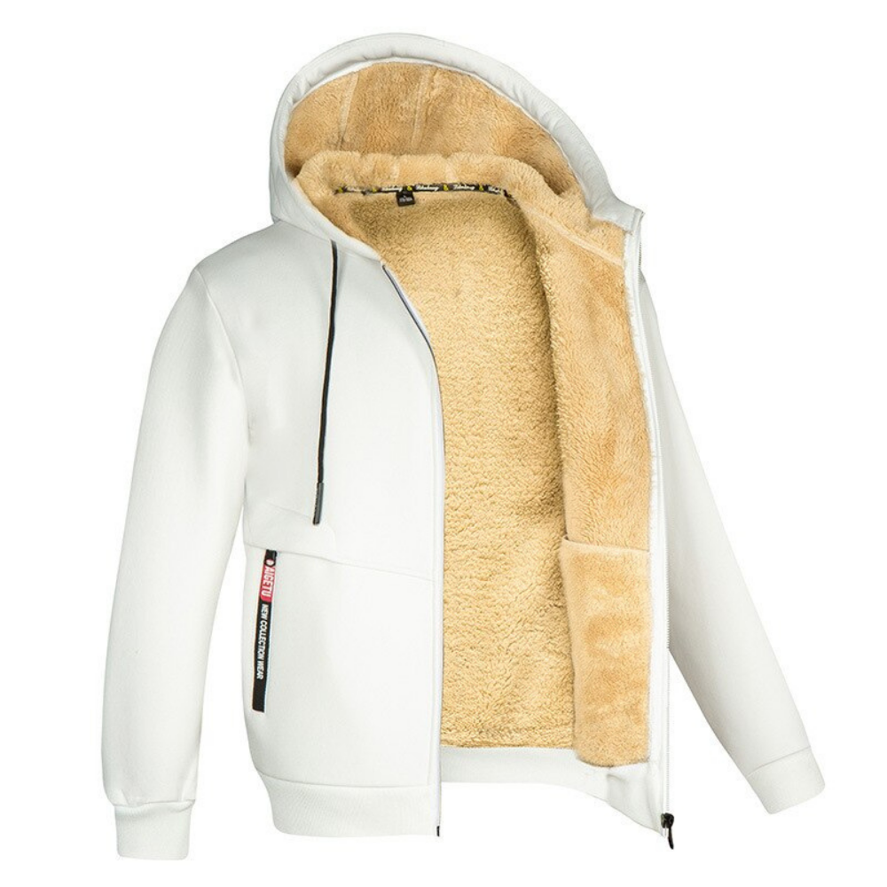 NOUVEAU RICHE Kristoffer | Herre Weiche und Warme Jacke - Gemütliche Fleecejacke & Gefütterte Winterjacke Weiß