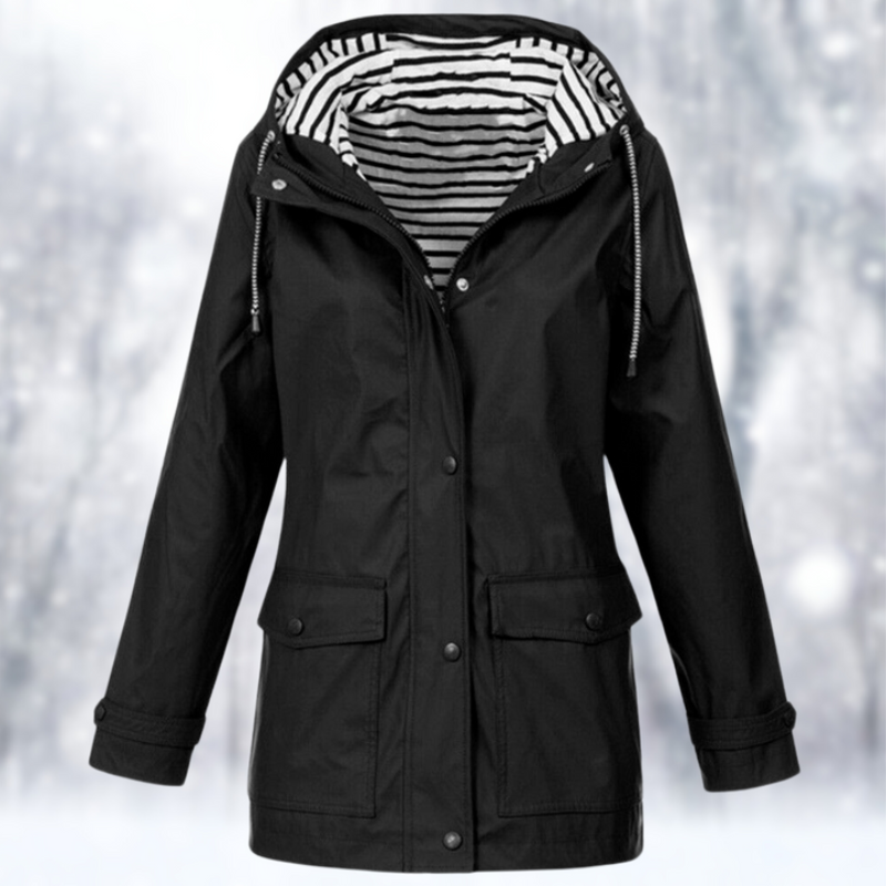 NOUVEAU RICHE Damen Wasserdichte Kapuzenjacke Winter Outdoor Stilvoll Schwarz