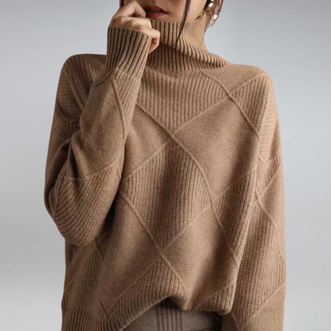 NOUVEAU RICHE Rollkragenpullover Damen Kuschelig Warm Weich Braun