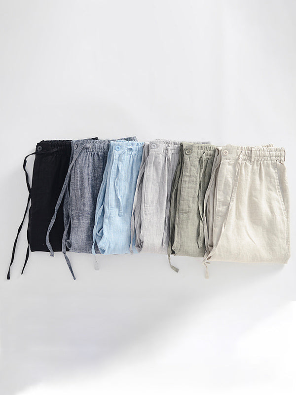 NOUVEAU RICHE Herren Leinen Jogginghose Mit Elastischem Bund Und Kordelzug Lockere Passform Gerader Schnitt Mit Seitentaschen Und Gesäßtaschen