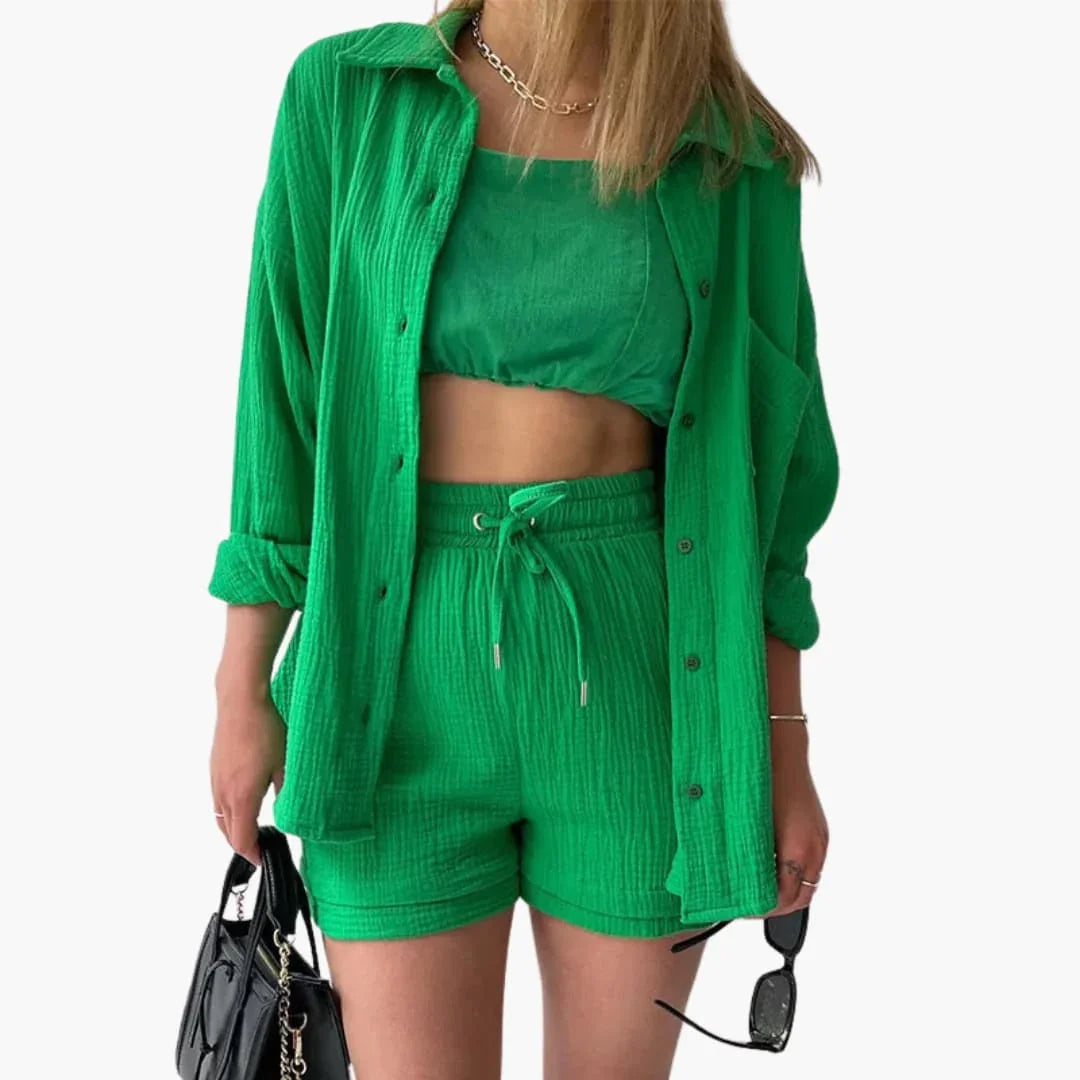 NOUVEAU RICHE Sommer Set Damen Zweiteilig Leichter Stoff Lockere Passform Gemüse