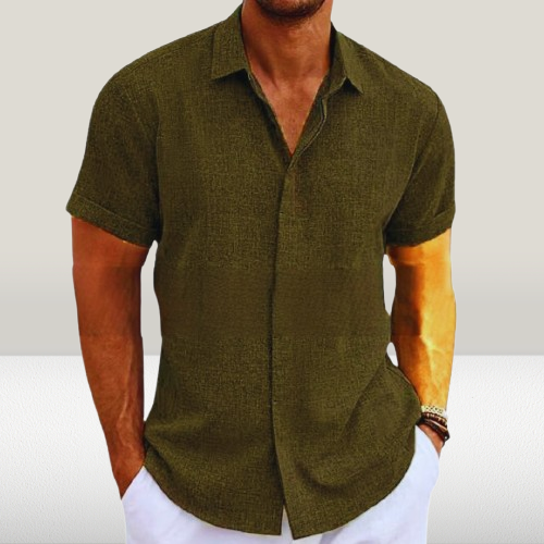 NOUVEAU RICHE Herren Kurzarmhemd Stoff Freizeit Und Sommer Vielseitig Braun