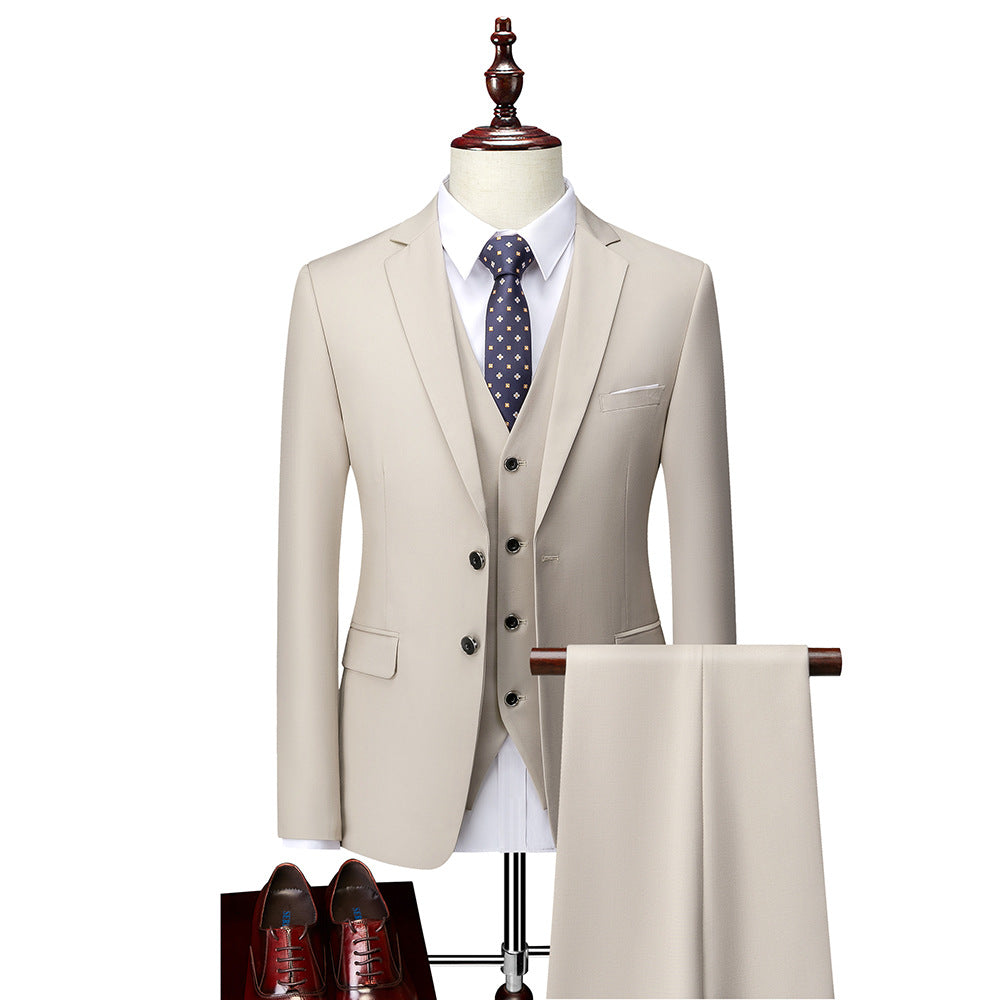 NOUVEAU RICHE Elegantes 3-teiliges Herrenanzug-Set für formelle Anlässe – Hochwertiger Anzug mit Weste und Krawatte Khaki