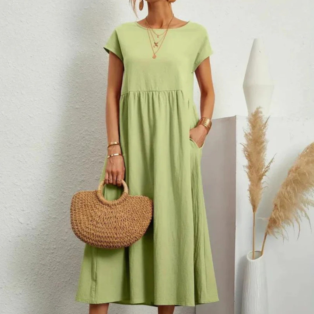 NOUVEAU RICHE Fließendes Baumwollkleid Leichtes Sommerkleid Beige Sanftes Mintgrün