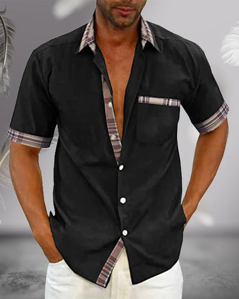 NOUVEAU RICHE Kurzarmhemd Herren Baumwolle Atmungsaktiv Alltagslook Schwarz