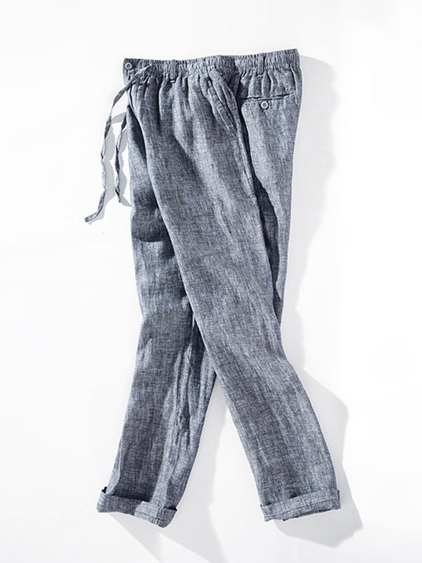 NOUVEAU RICHE Herren Leinen Jogginghose Mit Elastischem Bund Und Kordelzug Lockere Passform Gerader Schnitt Mit Seitentaschen Und Gesäßtaschen
