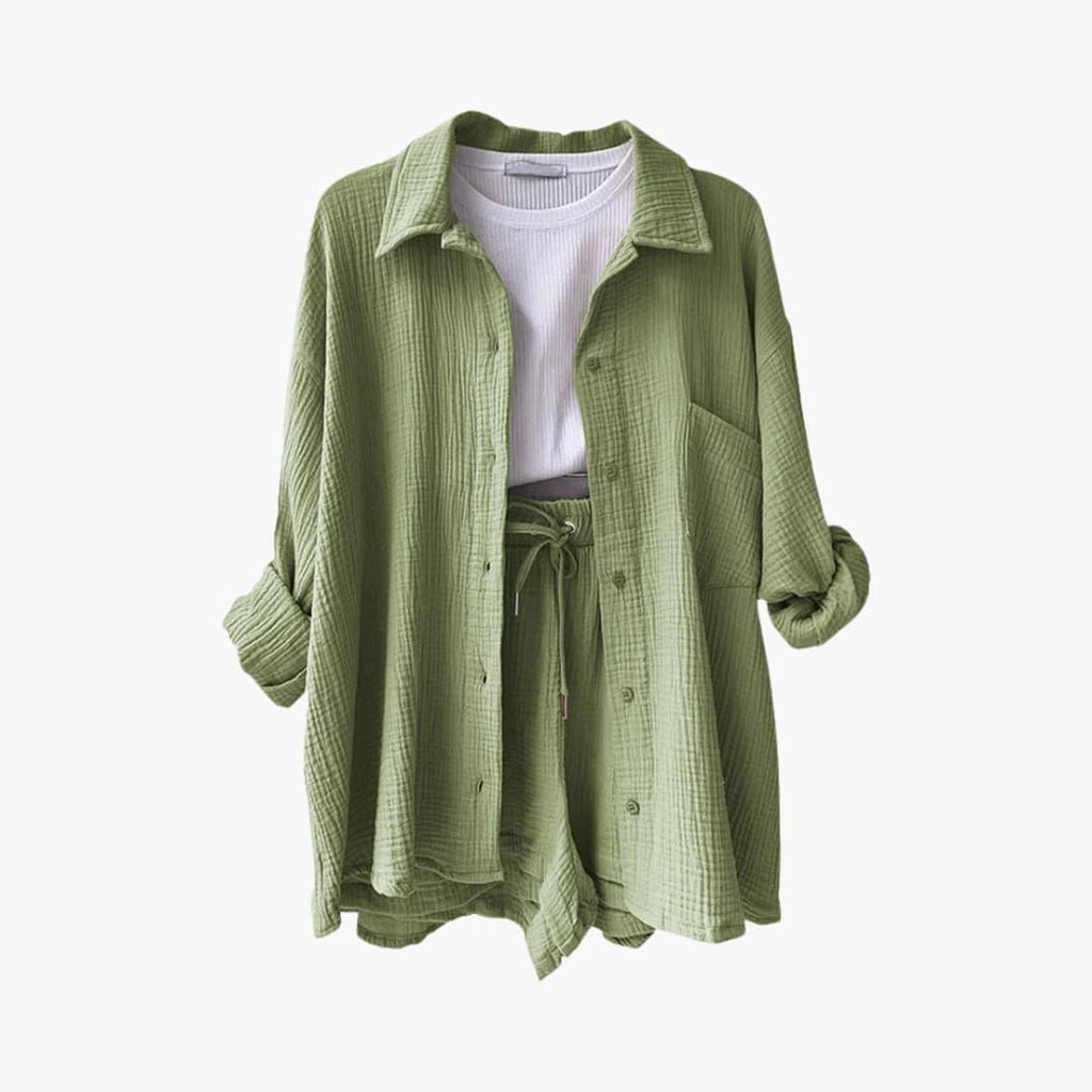 NOUVEAU RICHE Sommer Set Damen Zweiteilig Leichter Stoff Lockere Passform