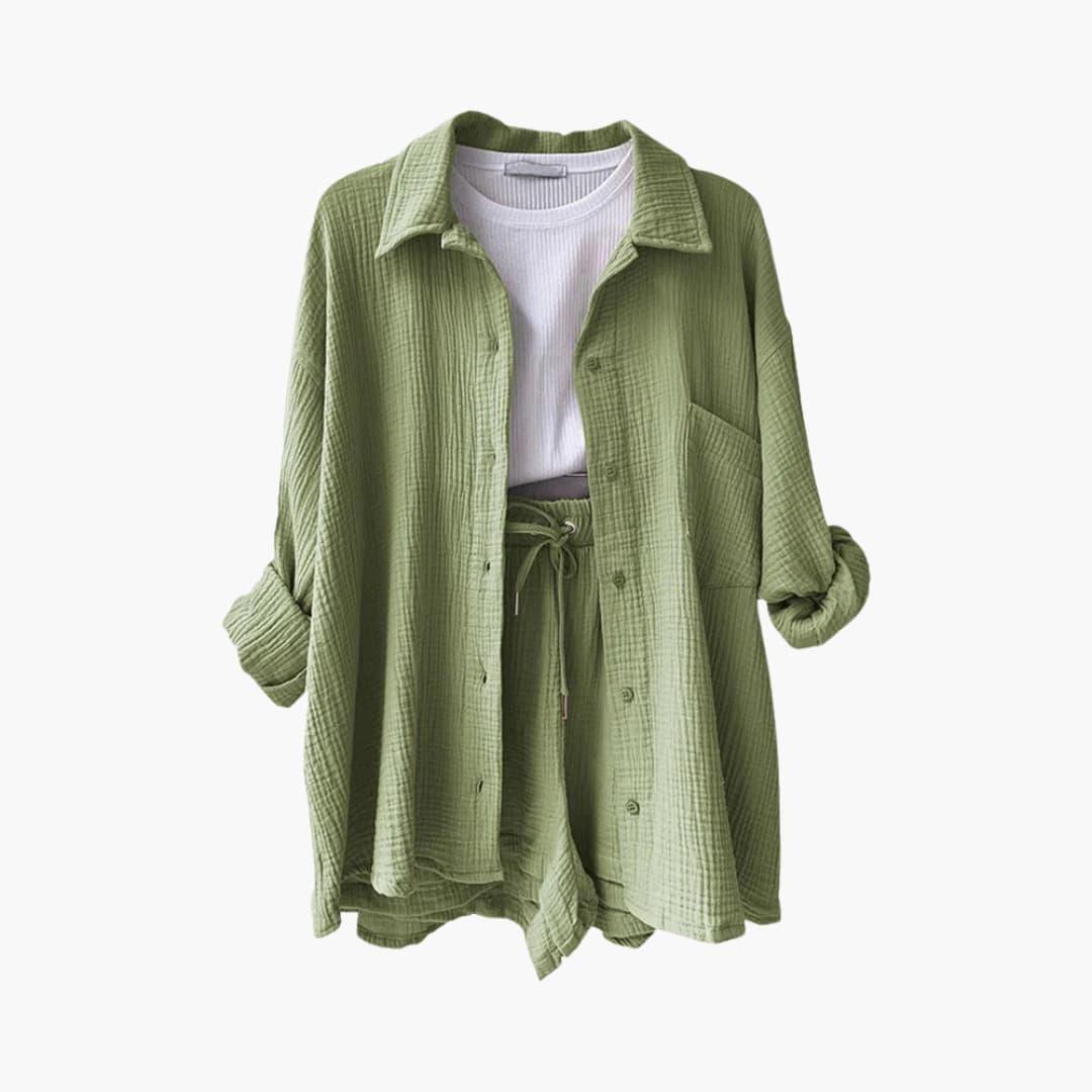 NOUVEAU RICHE Sommer Set Damen Zweiteilig Leichter Stoff Lockere Passform