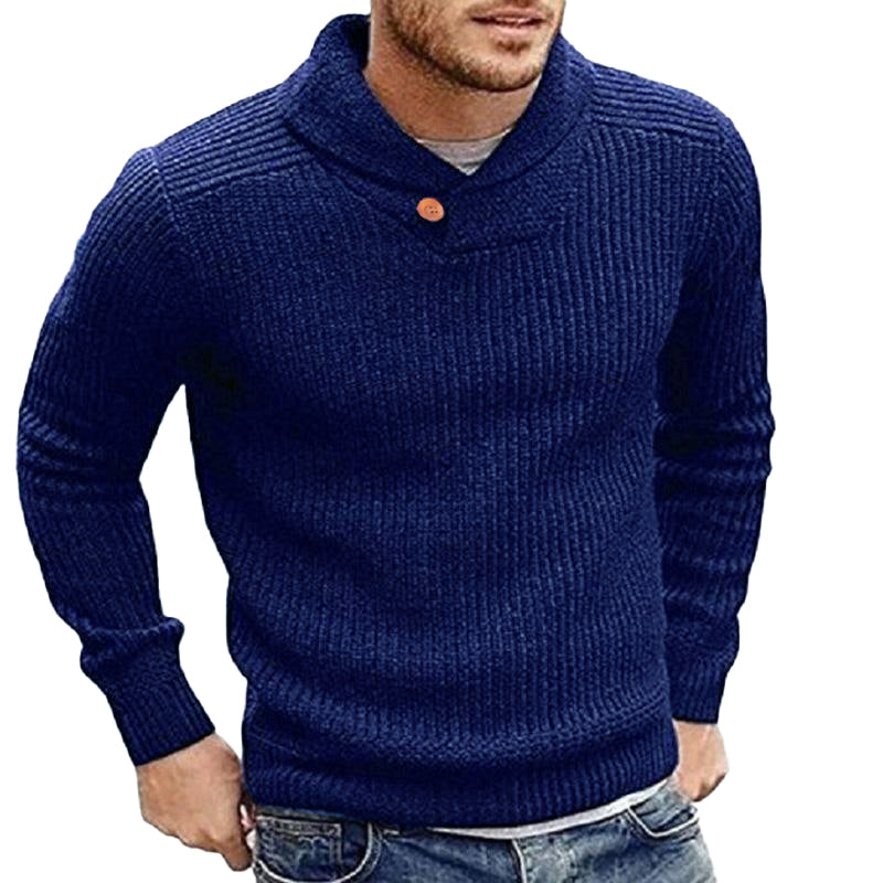 NOUVEAU RICHE Pullover Herren Einfarbiger Strick Hochwertiges Material Marine