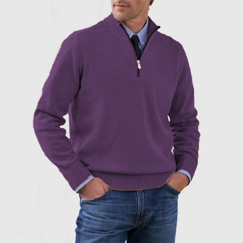NOUVEAU RICHE Herrenpullover Halber Reißverschluss Weiches Warmes Material Dunkelviolett