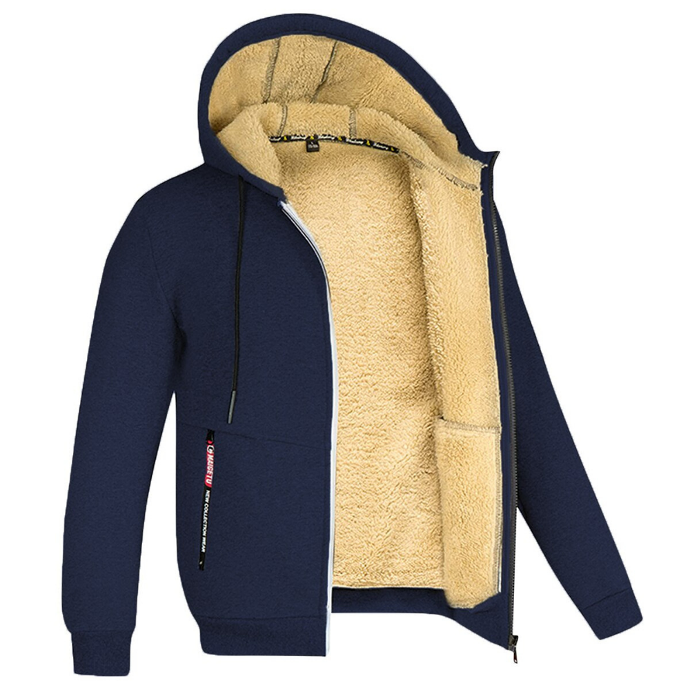 NOUVEAU RICHE Kristoffer | Herre Weiche und Warme Jacke - Gemütliche Fleecejacke & Gefütterte Winterjacke Marineblau