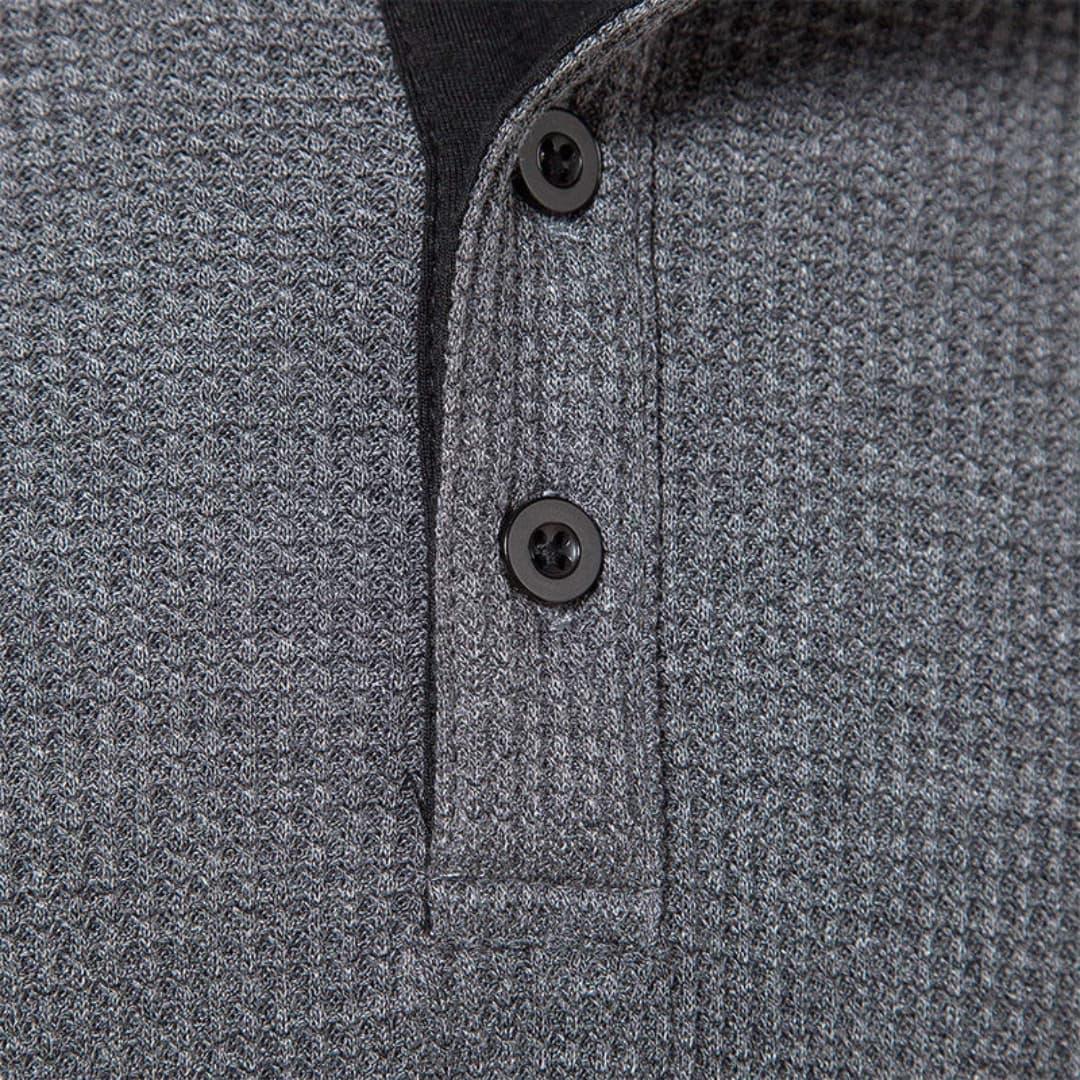 NOUVEAU RICHE Herren Henley Langarmshirt Mit Knopfleiste Natürliche Textur