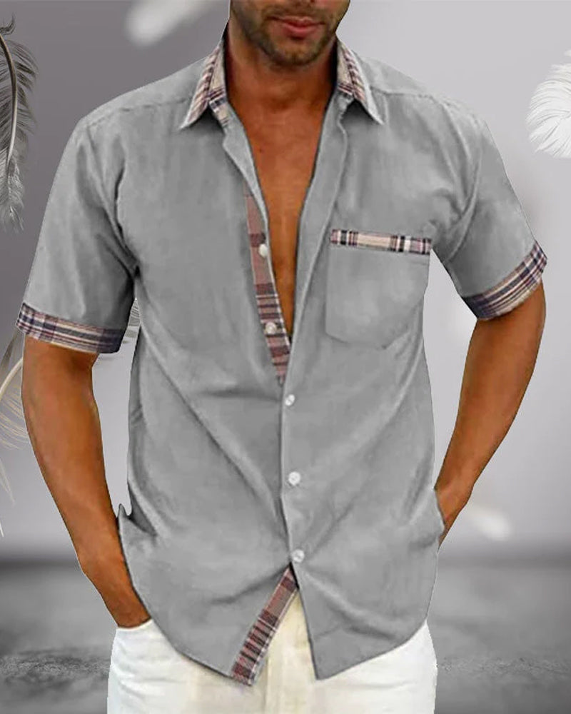 NOUVEAU RICHE Kurzarmhemd Herren Baumwolle Atmungsaktiv Alltagslook Grau