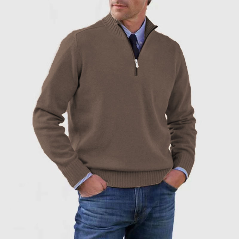 NOUVEAU RICHE Herrenpullover Halber Reißverschluss Weiches Warmes Material Braun