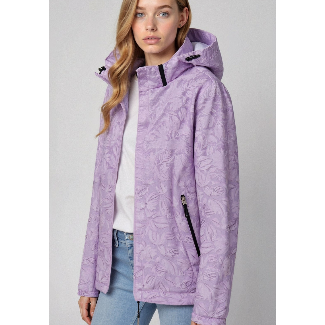 NOUVEAU RICHE Damen Kapuzen Windbreaker Jacke Reißverschluss Leicht Lila